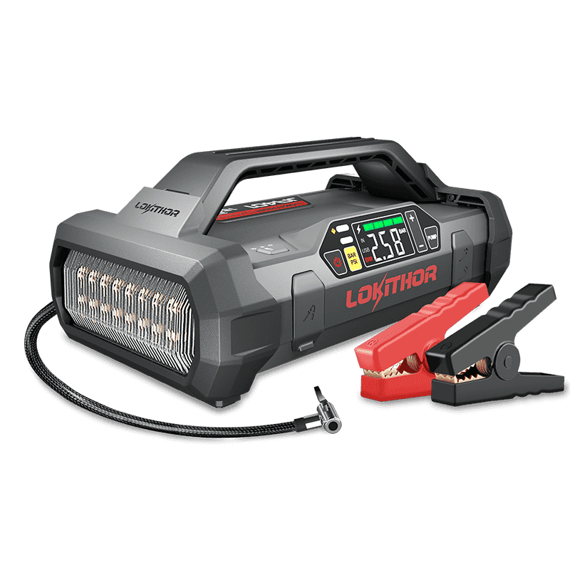 LOKITHOR JA401 jump starter with air compressor and clamps