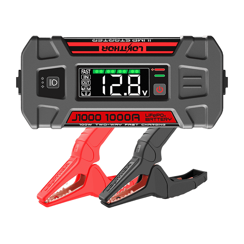 LOKITHOR J1000 Jump Starter with clamps and display