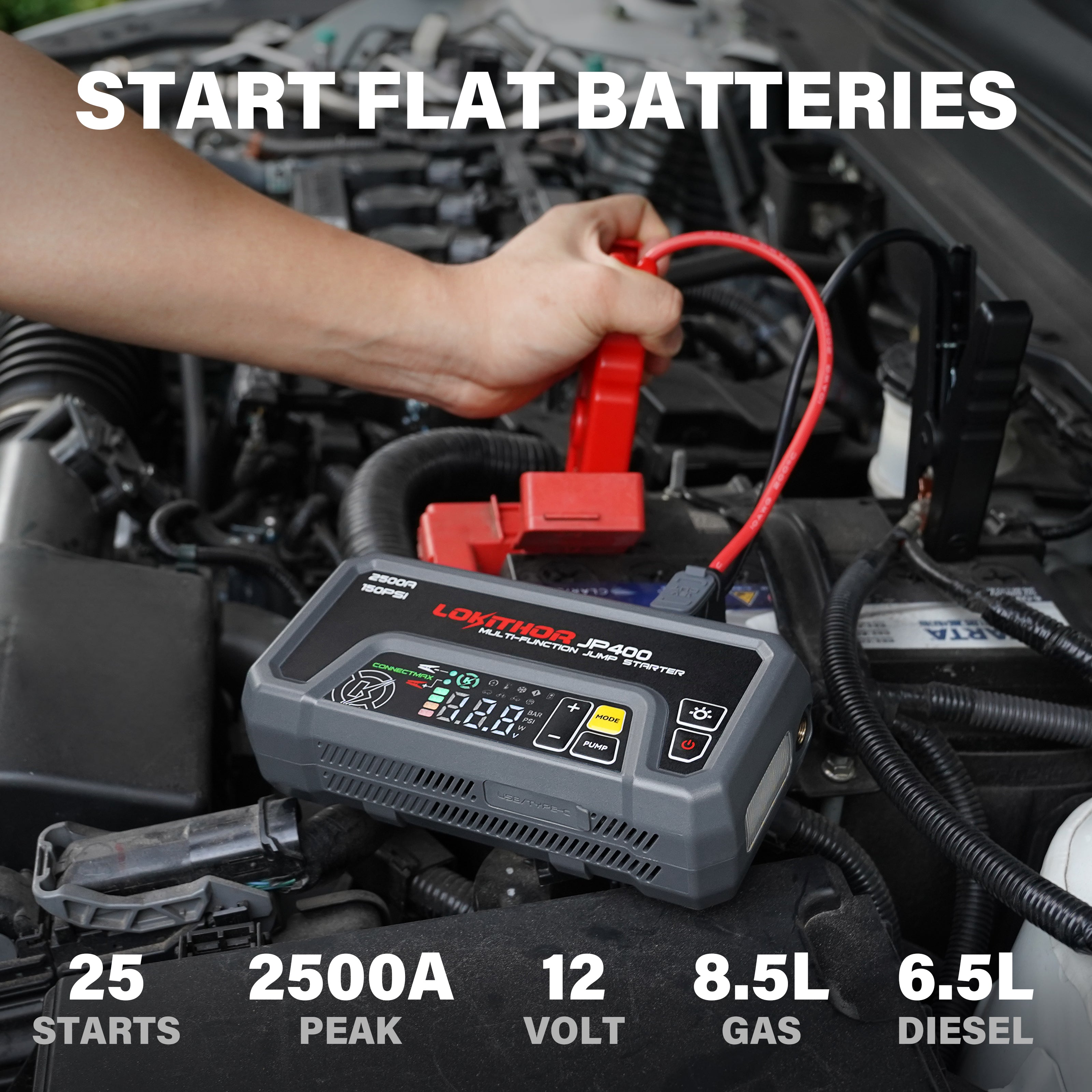 Using LOKITHOR JP400 Jump Starter on car battery