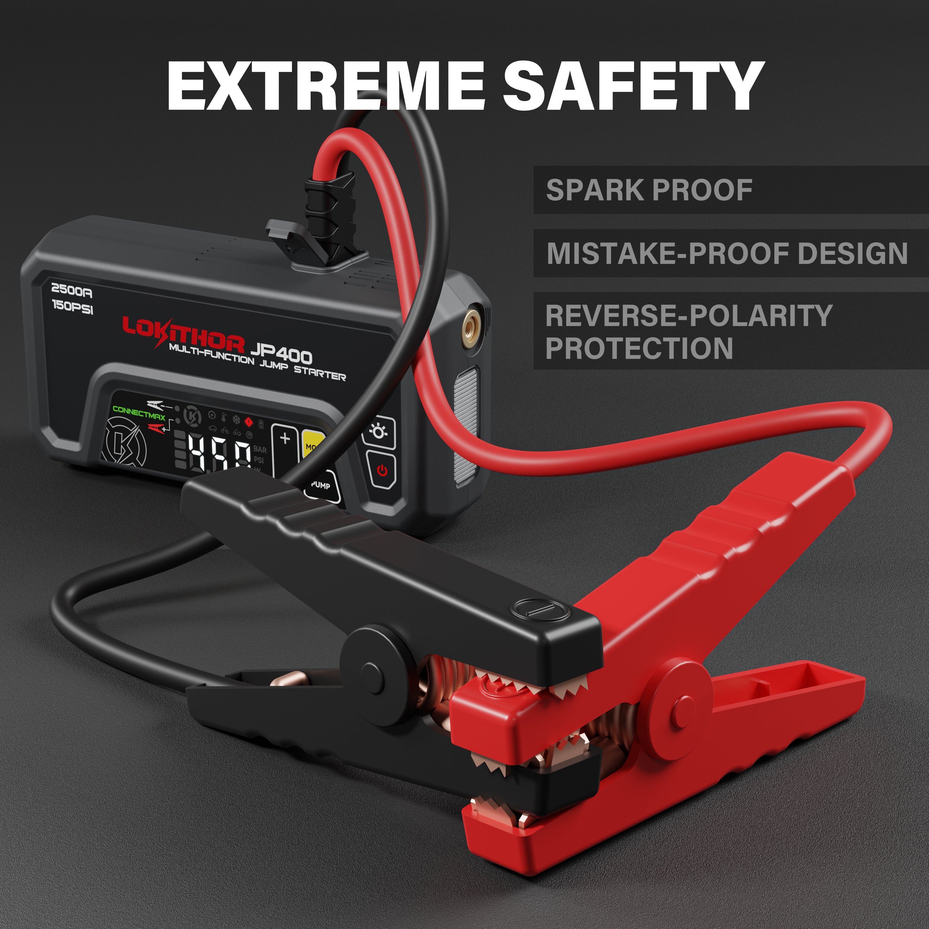 LOKITHOR JP400 Jump Starter with extreme safety features