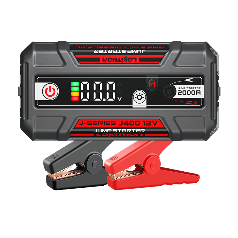 LOKITHOR J400 Jump Starter with smart display and clamps